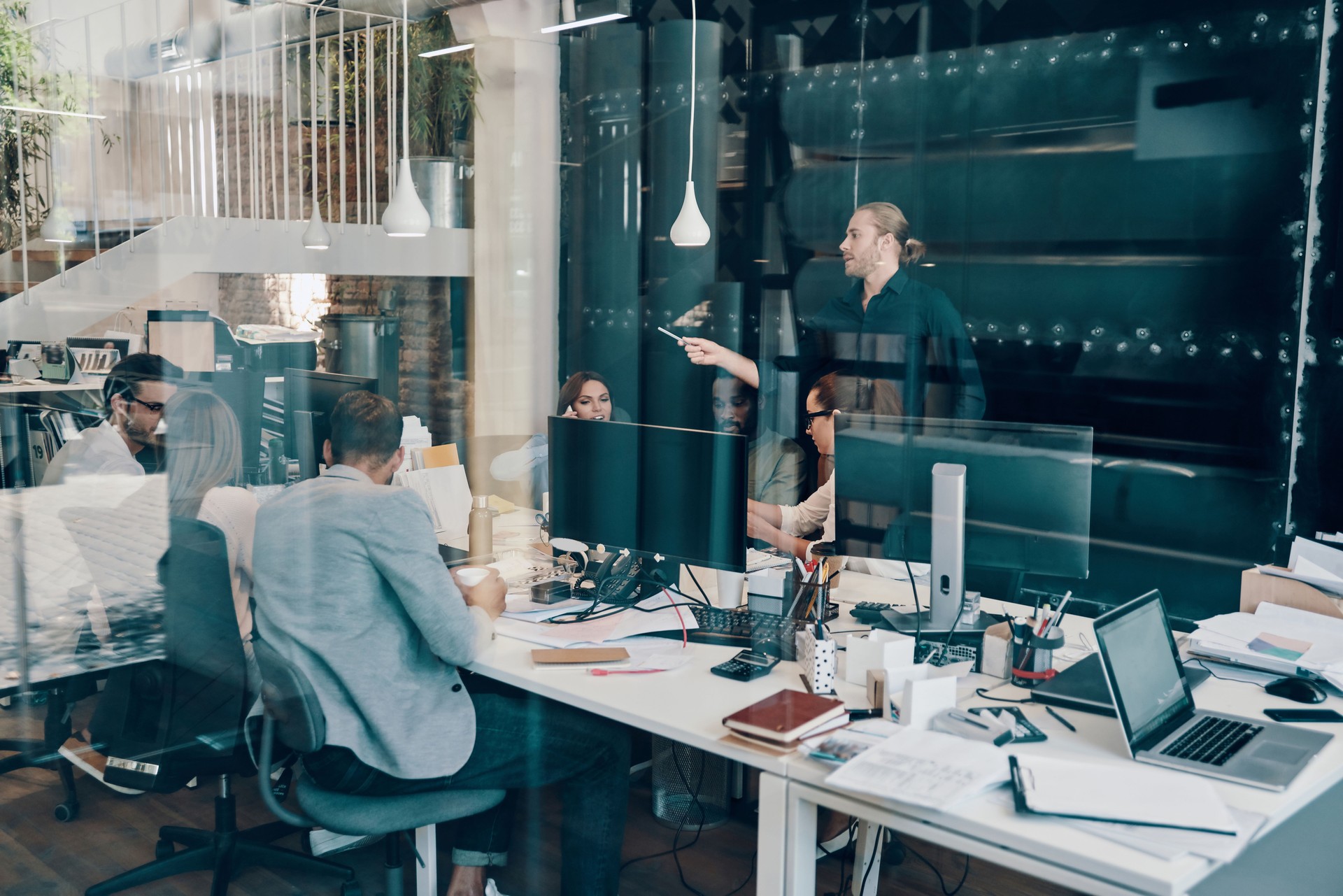 Top view of young modern people in smart casual wear