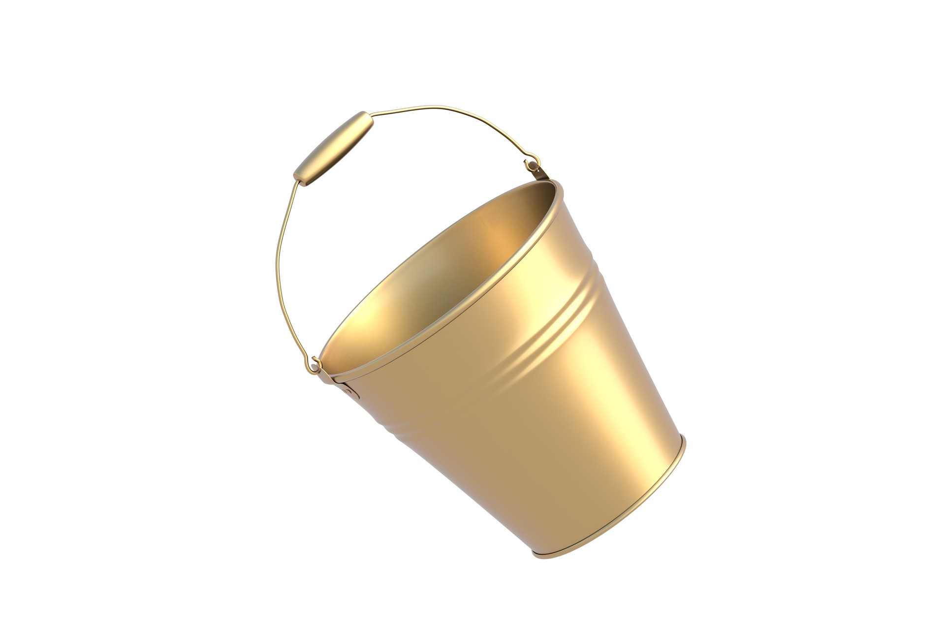 Golden metal bucket isolated on white background. 3d render
